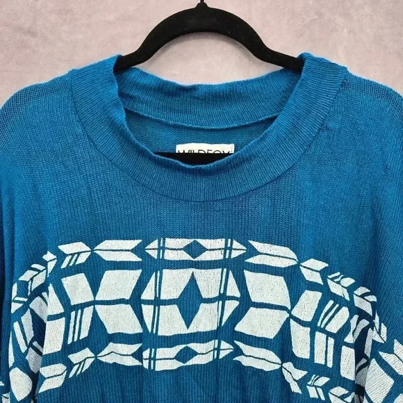 Wildfox Blue White Pattern Sweater Cardigan Wide Sleeves Small - Picture 3 of 5